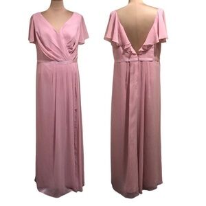 David’s Bridal Gown Formal Maxi Dress Size 22 Pastel Pink Ruffle Plunge Back